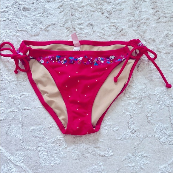 Victoria's Secret Other - Victoria's Secret Pink Beaded Floral Bikini Bottom Medium